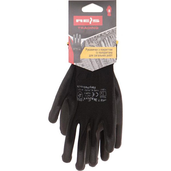 Перчатки Reis черные с покрытием полиуретан M (8) RnyPu Black 08