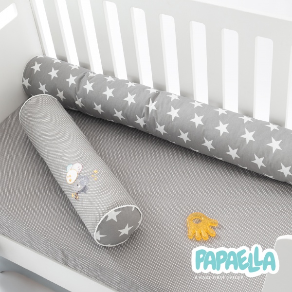 Бортик-валик захисний мультифункціональний Зірка/Горошок 2 шт. Papaella сірий 