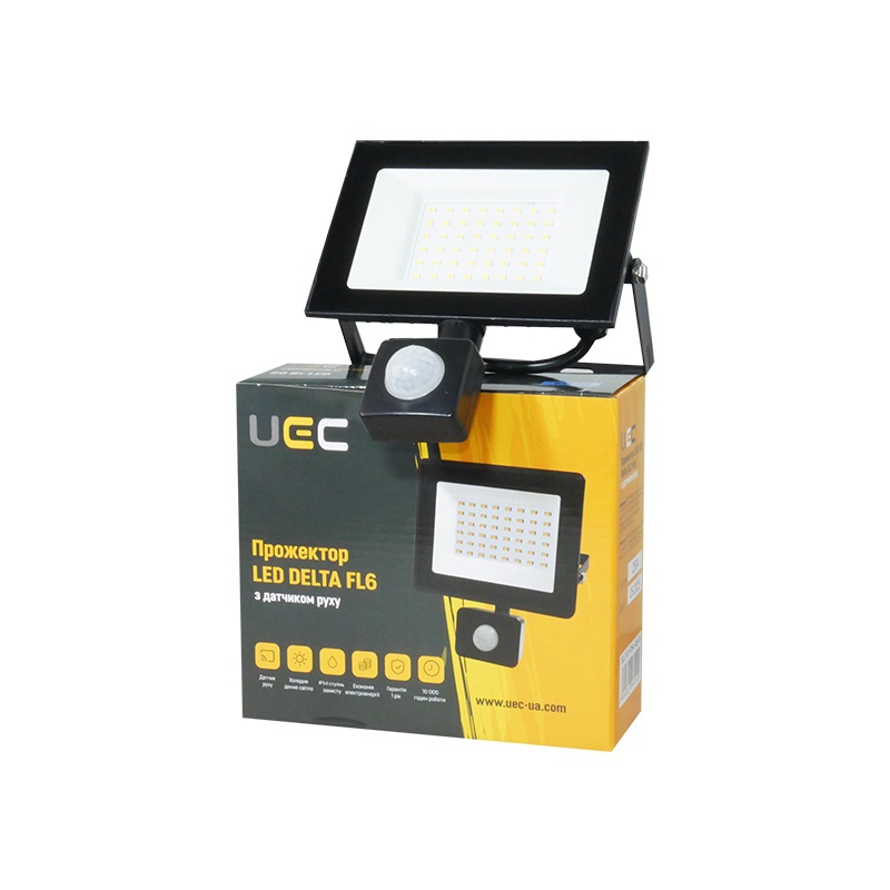 Прожектор с датчиком движения LED UEC Delta SLC-MS 6500K 30 Вт IP54 черный SLC-30-IP54-MS-B