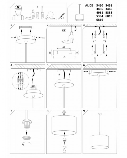 Люстра підвісна Nowodvorski Alice 1x60 Вт E27 чорний 4961 