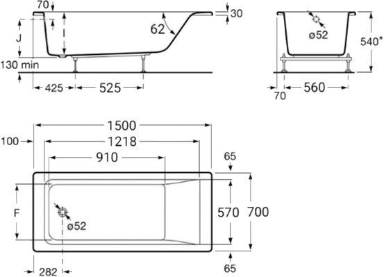 Ванна акриловая ROCA Easy 150x70 с ножками A248196000