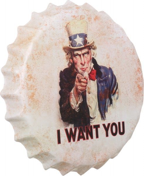 Декор настенный Крышка от бутылки жестяная Дядя Сэм 35 см 