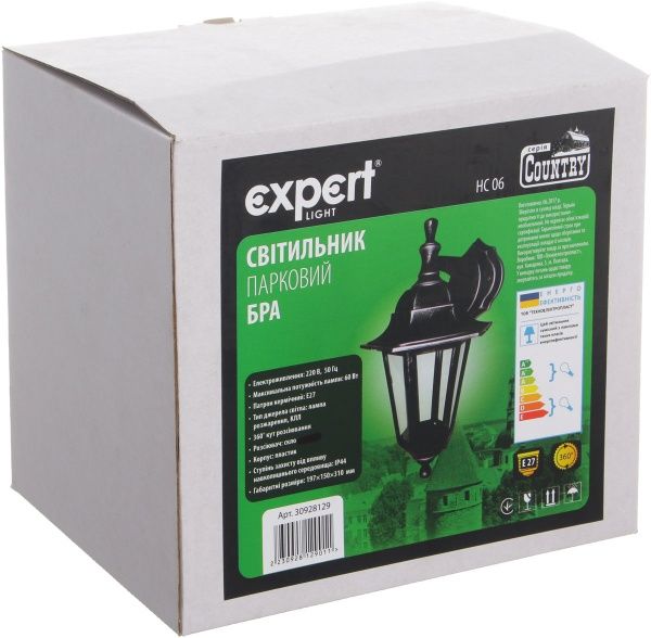 Світильник парковий Expert Кантрі НС06 бра E27 60 Вт IP44 чорний 