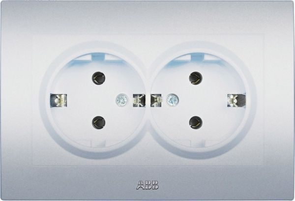 Розетка двойная с заземлением ABB Cosmo без шторок серый металлик 632-011000-907