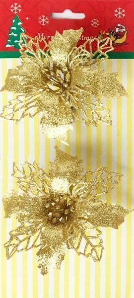 Набір новорічного декору Shunda Пуансетія 2 шт. 12 см золотисті