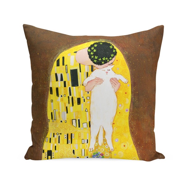 Подушка декоративная Поцелуй 38x38 см коричневый с принтом Orner 