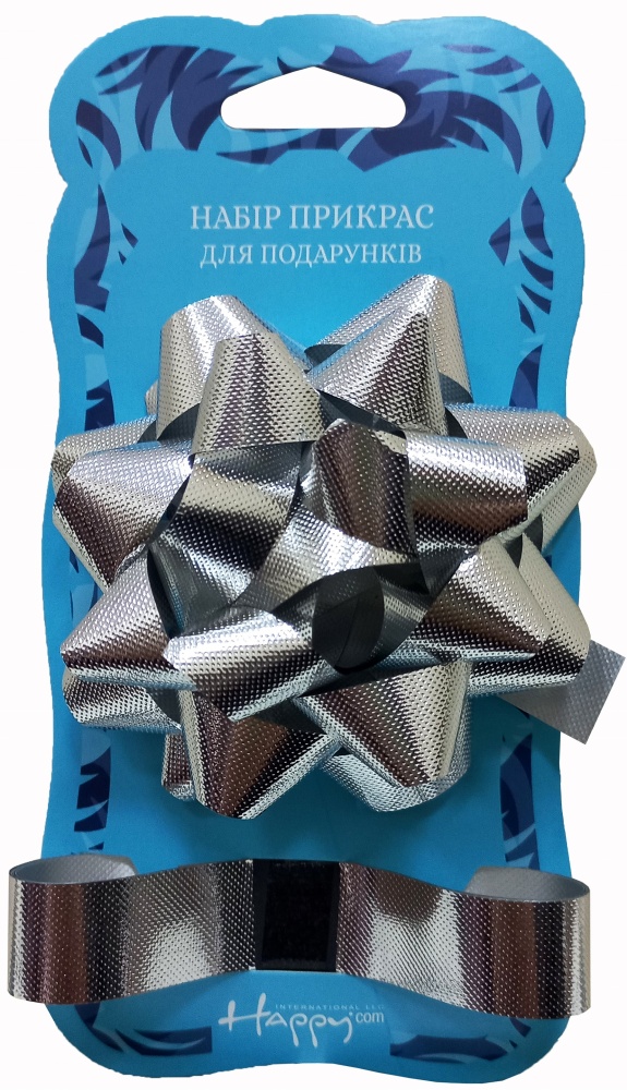 Набор прикрас для оформлення подарунку: бант-зірка діаметром 9см та стрічка 18мм х 1м 9 см 0,18 м золотой / серебряный / розовый / бирюзовый