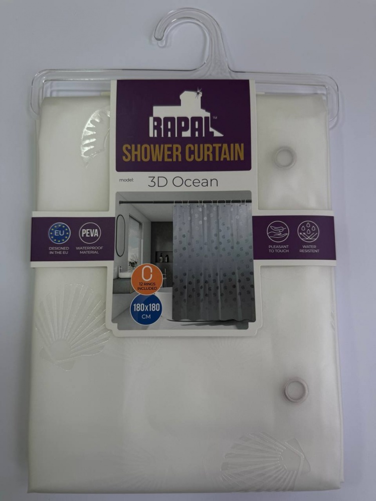 Шторка для ванны Rapal 3D Ocean, 180х180 см