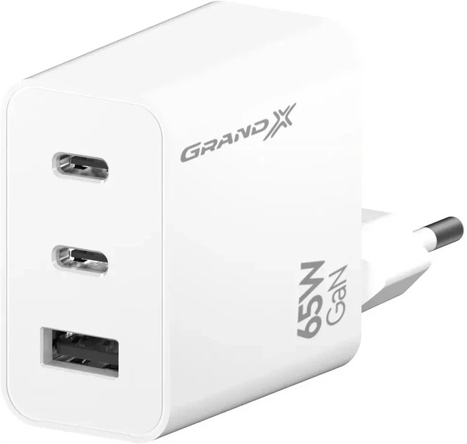 Зарядний пристрій Grand-X GaN 65W CH-990W 2xType-C + USB-A C White (CH-990W)