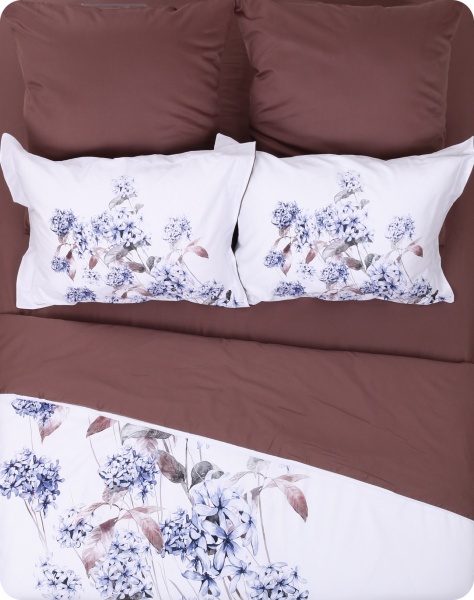 Комплект постільної білизни Hortensia Brown 2 білий із коричневим La Nuit 