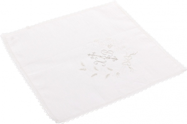 Салфетка Пасхальная с вышивкой и кружевом (1,5/3,5 см) 38x38 см белый с рисунком 