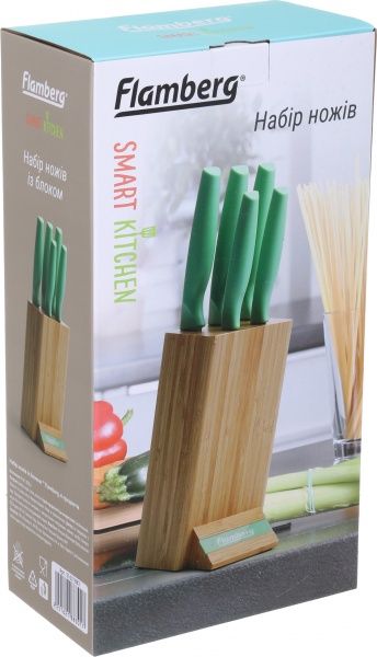 Набір ножів на підставці 6 предметів салатовий Flamberg Smart Kitchen