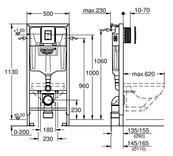 Инсталляция для унитаза Grohe Rapid SL 3 в 1 с квадратной кнопкой черной 388112430T