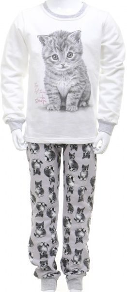 Піжама для дівчаток Фламінго утеплена Кошенята р.122 сірий із молочним 329-310-8 