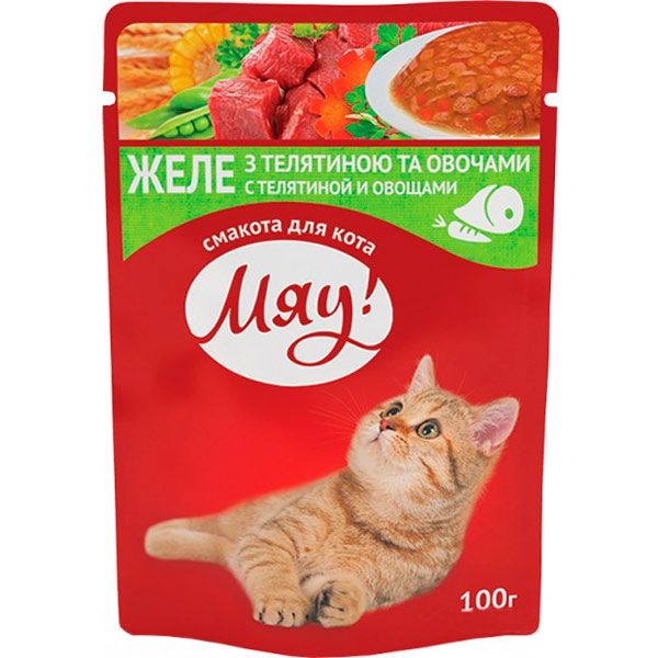 Корм Мяу з телятиною та овочами в желе 100 г