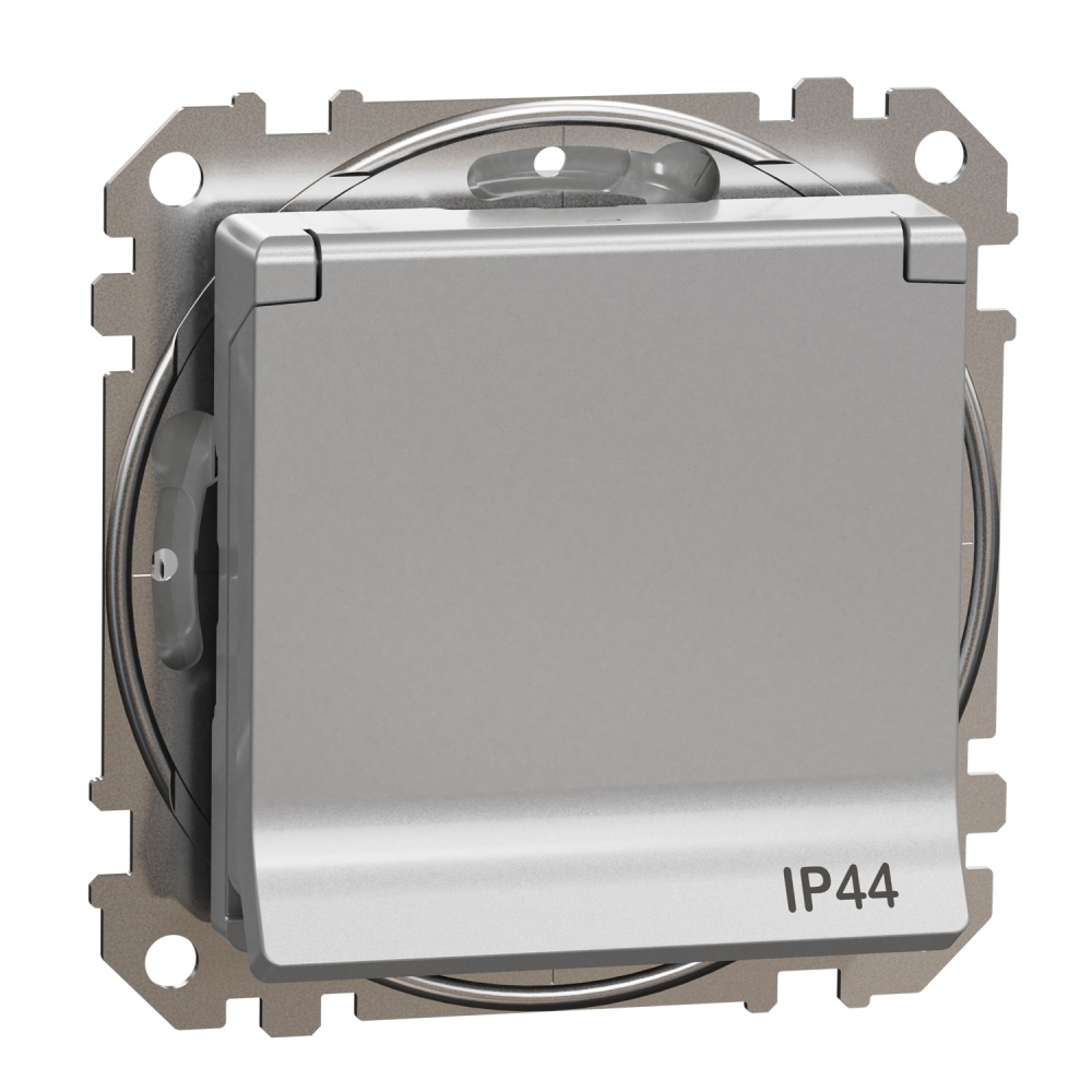 Розетка силовая с заземлением Schneider Electric Sedna Design со шторками с крышкой алюминий SDD213024