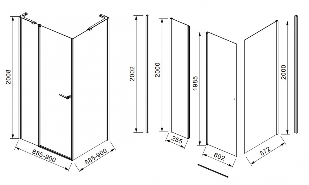 Душевое ограждение EGO квадратное распашное LEX CHROME 90х90х200 см