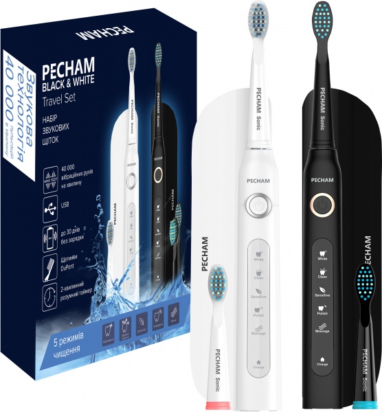 Электрическая зубная щетка Pecham Black and White Travel Set (0009119080224)