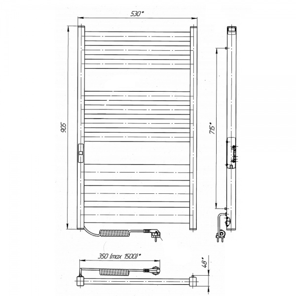 Рушникосушарка електрична Laris Лавина ЧФ(Ч) 10 500х900 Е Л