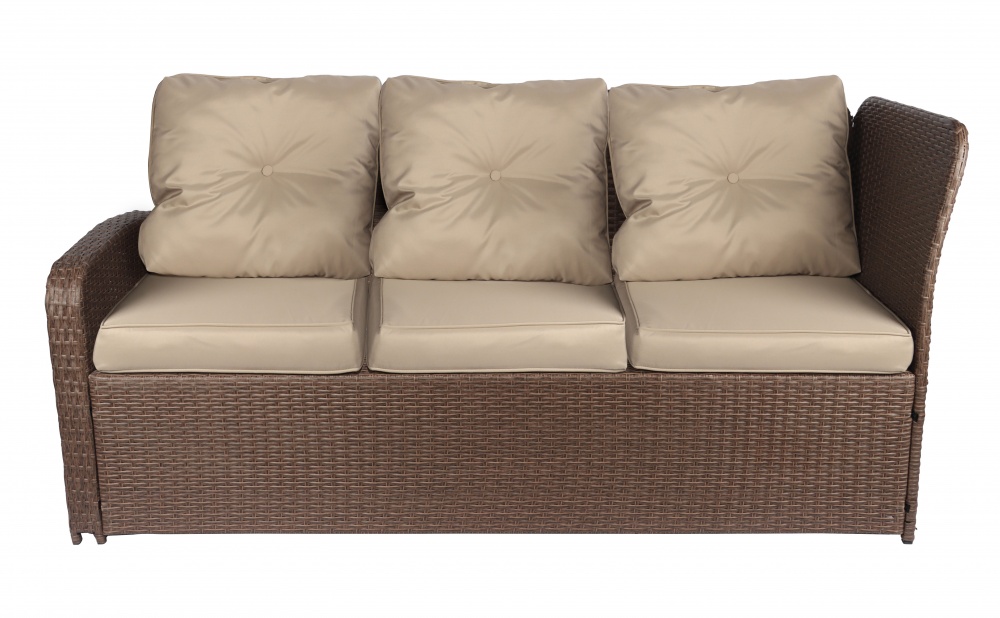 Комплект меблів Indigo зі штучного ротангу СТЕЛЛА (стіл 150*90см+кутовий диван+2 крісла, подушки) какао коричневий