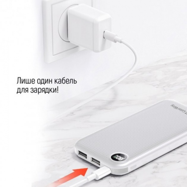 Внешний аккумулятор (Powerbank) ColorWay LCD USB QC3.0 + USB-C PD 22.5W 10000 mAh white (CW-PB100LPI3WT-PDD) 