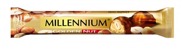 Шоколад Millennium черный с начинкой и целыми лесными орехами Golden Nut 40 г