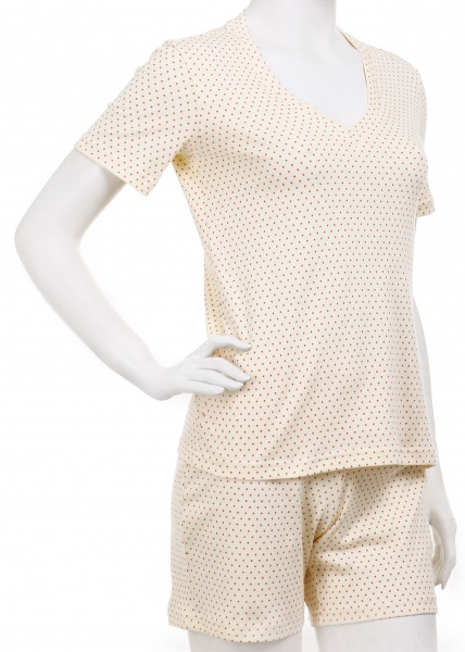 Комплект домашній жіночий Горошок корал футболка та шорти р. S молочний