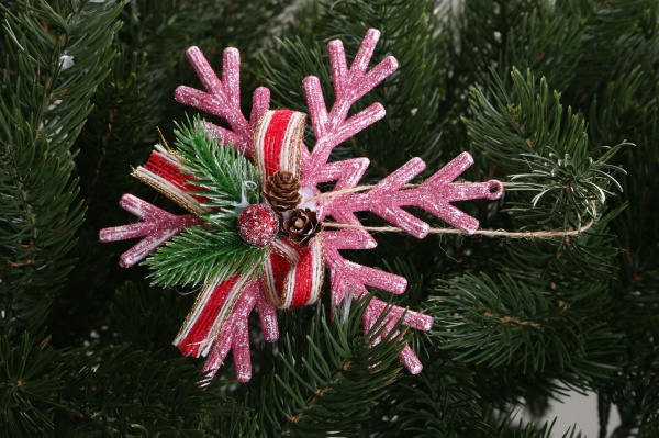 Ялинкова іграшка Сніжинка з декором рожева 15 см HFF2027P 1 шт. 