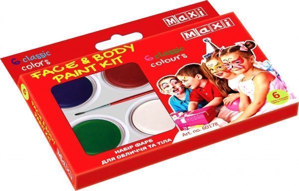 Краска для лица и тела 6 цветов с кисточкой MX60178