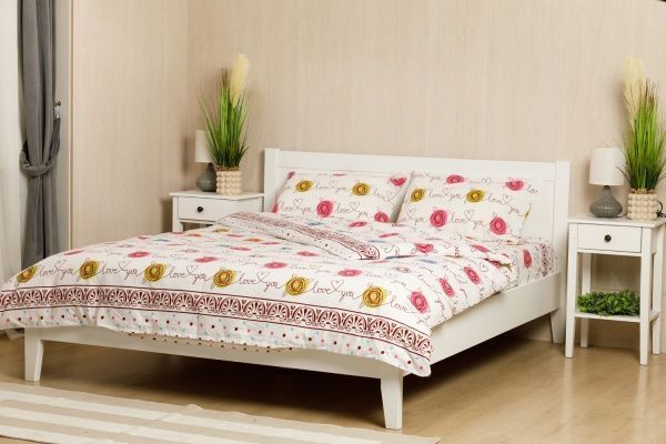 Комплект постельного белья Любовь 1,5 белый с разноцветным Rigel 