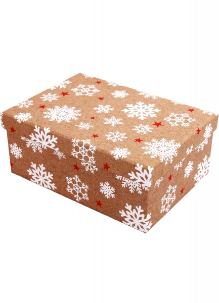 Коробка подарочная прямоугольная бежевая снежинка 37.5х29х16см 1110