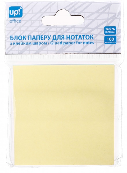 Блок паперу для нотаток з клейким шаром 76х76 мм 100 аркушів UP! (Underprice)