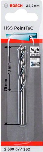 Свердло по металу Bosch HSS PointTeQ 43x75 мм 4.2 мм 2608577162