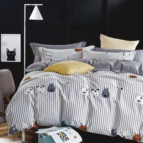 Комплект постільної білизни Happy dogs двоспальний різнокольоровий принт La Nuit 