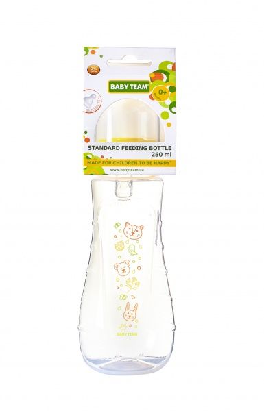 Бутылочка Baby Team эргономичной формы с силиконовой соской 250 мл в ассортименте