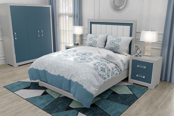 Комплект постільної білизни Калейдоскоп 01 євро біло-блакитний Rigel 