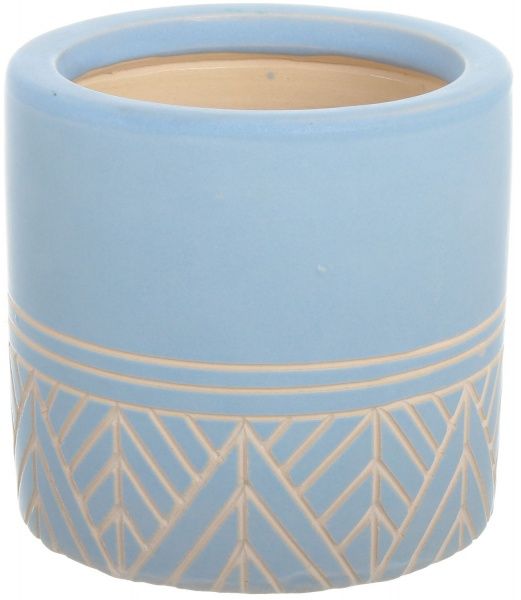 Горщик Viet Thanh Ceramic з блюдцем циліндр з різьбою 13х12 см VT.11370-3 круглий ніжно-блакитний 