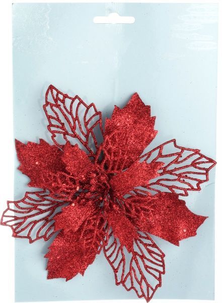 Декорація новорічна Shunda Квітка пуансетія 15 см червона