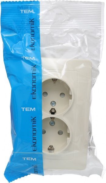 Розетка подвійна TEM Ekonomik 16 A 250 В слонова кістка VE16IWKS-U