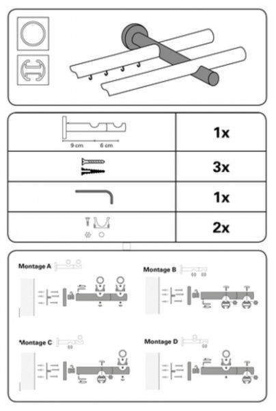 Тримач для карниза Gardinia Kira дворядний набірний d19 мм срібний 1 шт. 