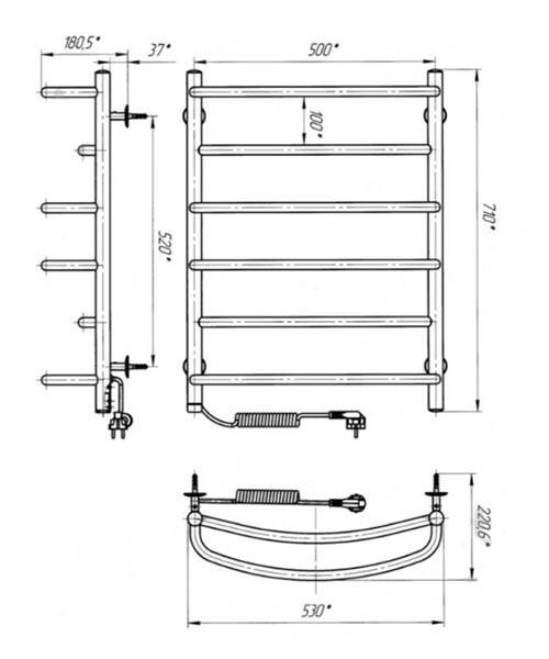 Рушникосушарка електрична Evro-Termo Єврофлай П6 500 х 700 Електро Л S3