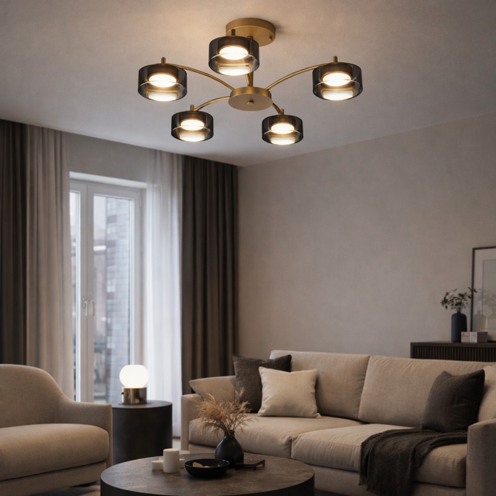 Люстра потолочная LIGHT SET DUSHA MS241 5x12 Вт GX53 золото/дымчатый