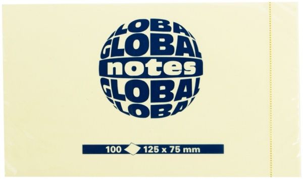 Бумага для заметок с липким слоем 125х75 мм 100 шт. желтая Global Notes