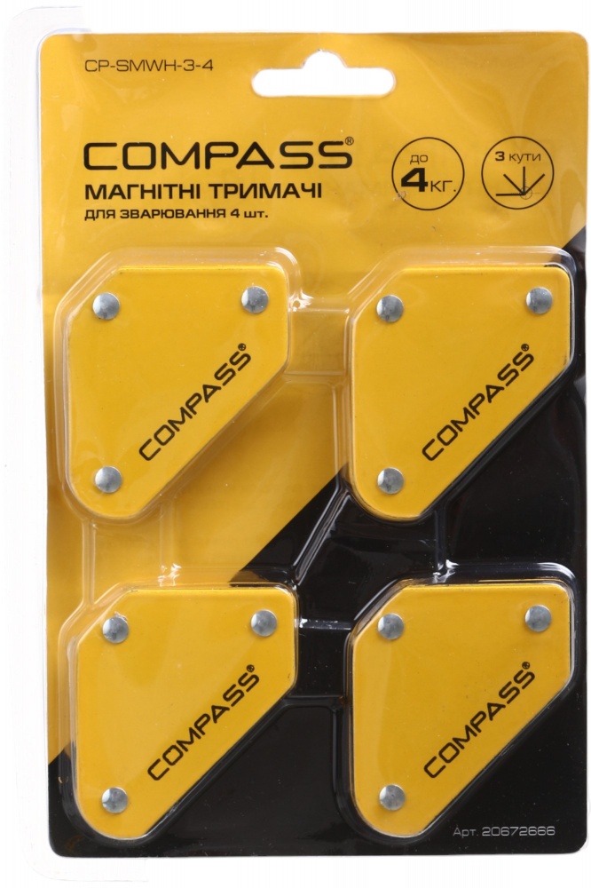 Набор магнитных держателей Compass для сварки до 4 кг 3 угла 4 шт. CP-SMWH-3-4