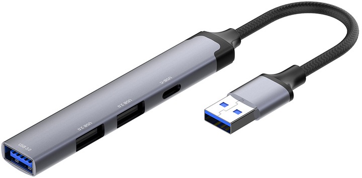 USB-хаб ColorWay USB-A 4-в-1 USB2.0х3/USB3.0 0,12 м сірий (CW-HUB05)