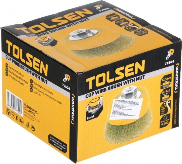 Щетка Чашка 125мм М14, гофрированная латунированная проволока 0.3мм Tolsen 77504