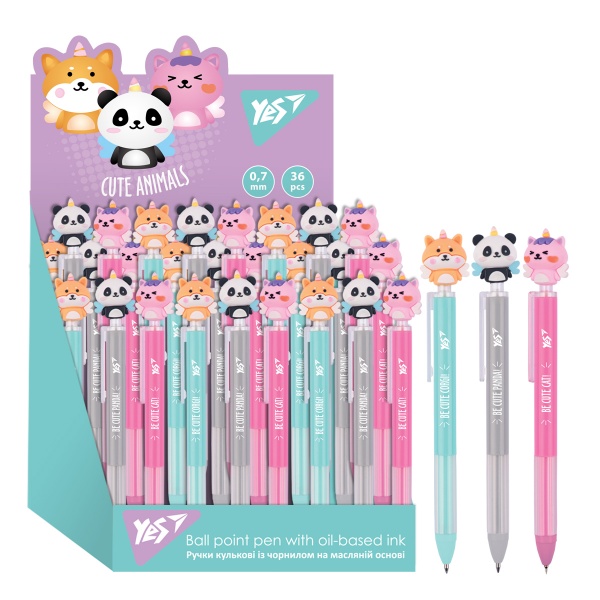 Ручка кулькова YES Cute animals 0,7 мм синя автоматична 