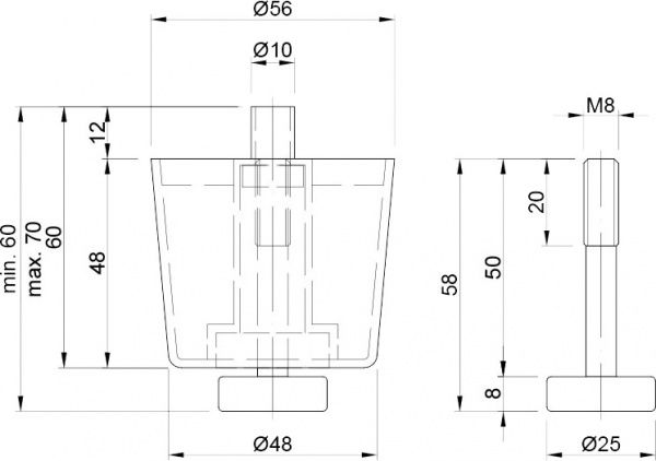 Меблева ніжка DC L-47 регулируемая d50 мм DC 