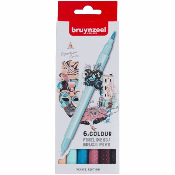 Набір лінерів-пензлів Bruynzeel Brushpen Venice 6 кольорів 