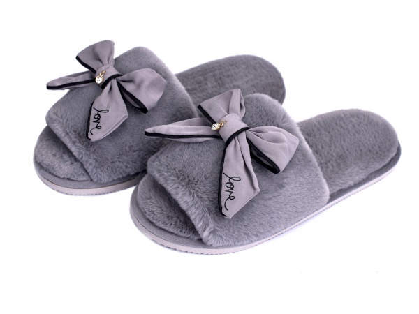 Капці домашні Twins HS-LUX хутрянi бант р. 36-37 сірий 